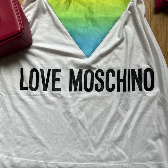 Love Moschino White Cotton Dress with rainbow heart logo - Picture 7 of 9